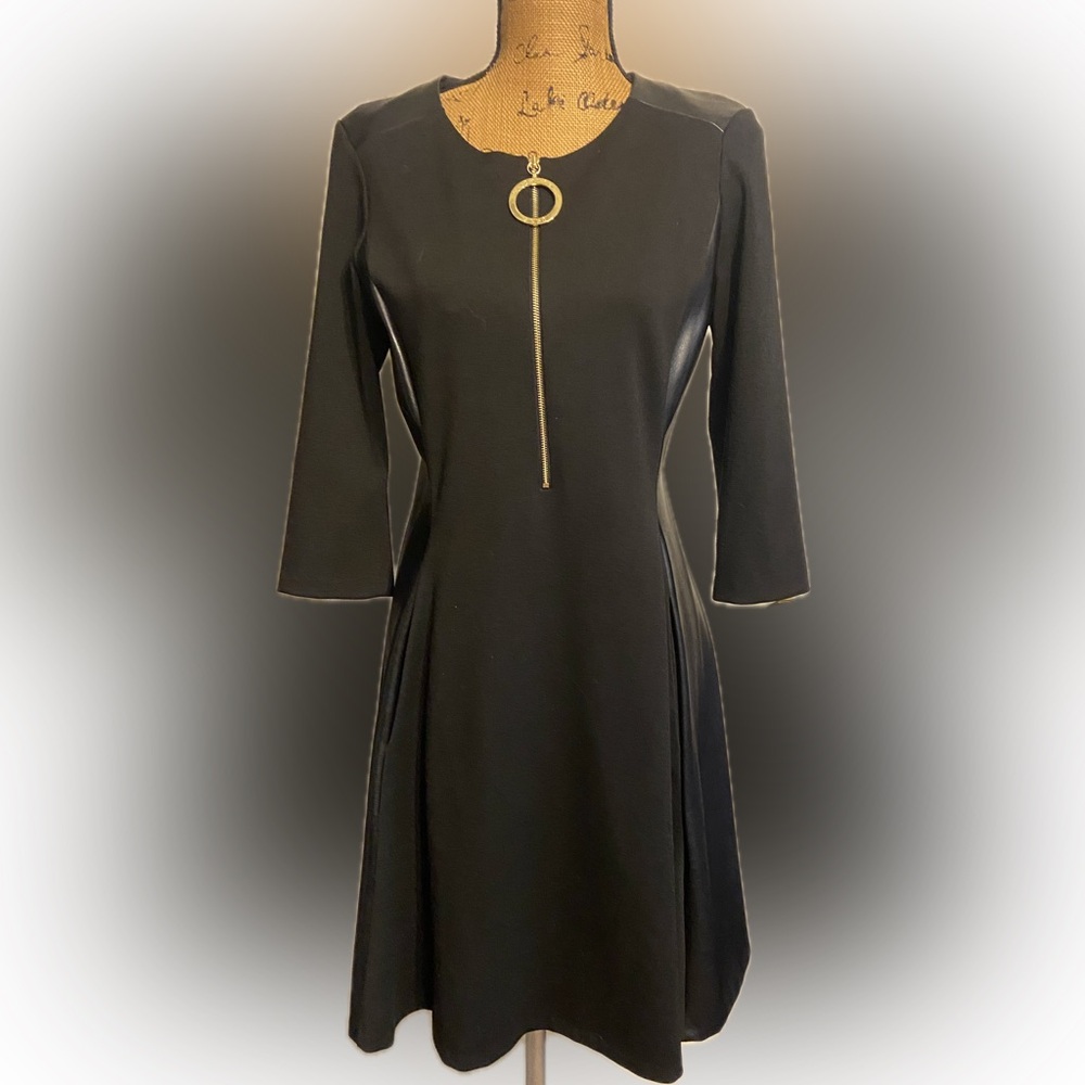 DKNY Black Leather Accent Dress